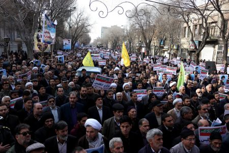 تجمع اعتراض آمیز حوزویان و امت انقلابی تبریز در محکومیت آشوبگران